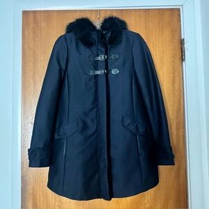 ZARA Women’s Faux Fur Hood Coat Parka, Navy, Size XS